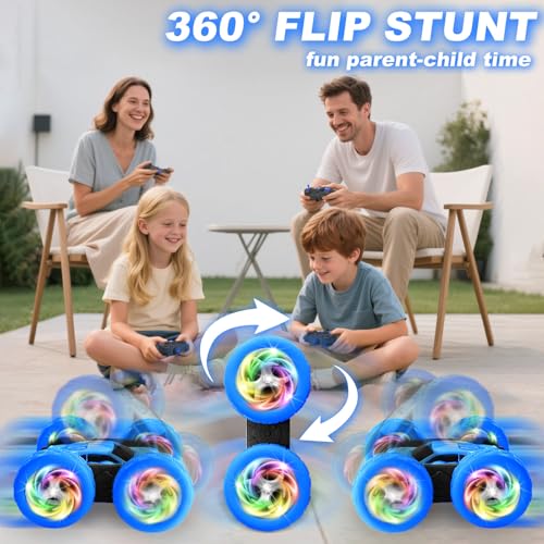 Remote Control Car, Outdoor Toys RC Cars for Kids Ages 6-12, 4WD Double Sided Stunt Vehicle with Upgraded USB-C Modular Batteries, 5 6 7 8 9 10+ Year Old Boy Birthday Blue - color: Blue