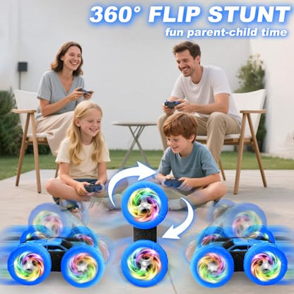 Remote Control Car, Outdoor Toys RC Cars for Kids Ages 6-12, 4WD Double Sided Stunt Vehicle with Upgraded USB-C Modular Batteries, 5 6 7 8 9 10+ Year Old Boy Birthday Blue - color: Blue