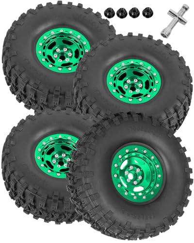 2.2in Aluminium Wheels&Wheel Rim Tires Beadlock Wheel&Wheel Hub Rim Upgrades Part for 1/10 SCX10 SCX10II SCX10III 90046 TRX4 D90.4PCS(135 * 55MM),Green - color: Green(4pcs）