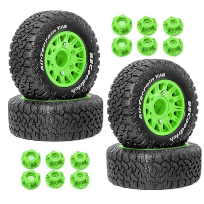 1/10 1/8 RC Short Course Truck Tires OD 113mm and Wheels 12mm 14mm 17mm Hex for 1:8 1:10 Scale Off Road Truck Car Traxxas Slash 2WD 4×4 Axial Losi Redcat Rc4wd Arrma Senton 4PCS (Green) - color: Green