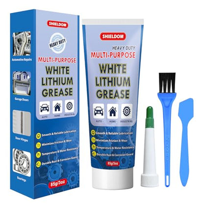SHIELDOM White Lithium Grease Multi-Purpose Grease Waterproof Lubricant for Hinges, Bearings, Gears, Track Rail, Ideal for Marine, Automotive, Industrial & Household 3oz/85g