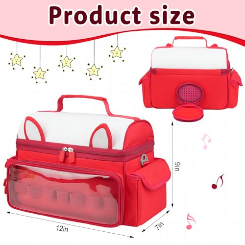 Carrying Case Compatible with Toniebox 2 & 1 Starter Set & Tonies Figures | Cute Storage Bag Fits for Tonies Characters, Headphones & Accessories, Travel Case with Clear Pocket & Speaker Window, Red - color: Red