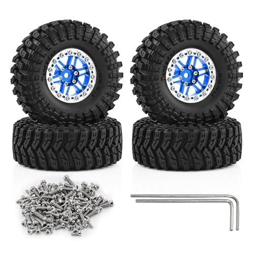 1.3" Wheels and Tires 70mm (2.76in) for SCX24 TRX4M 1/18 1/24 RC Crawler Upgrade Parts (Blue, 4Pcs) - color: blue-3