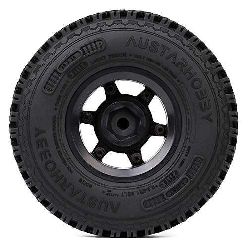 4PCS/Set RC Car 1.55 Inch Beadlock Plastic Wheel Rim Rubber Tires Compatible with 1/10 RC Crawler Car Axial AX90069 D90 TF2 Tamiya CC01 LC70 (Black) - color: Black