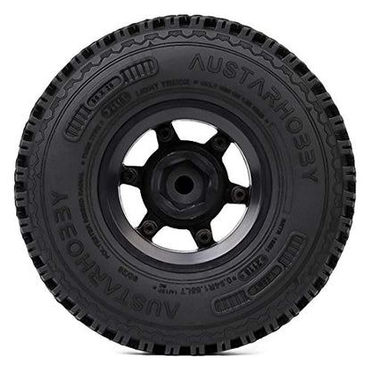 4PCS/Set RC Car 1.55 Inch Beadlock Plastic Wheel Rim Rubber Tires Compatible with 1/10 RC Crawler Car Axial AX90069 D90 TF2 Tamiya CC01 LC70 (Black) - color: Black