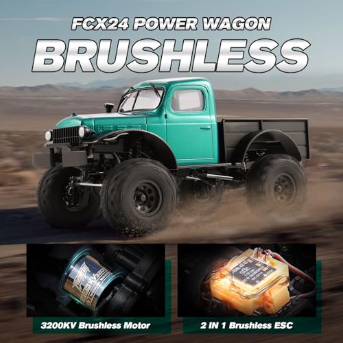 FMS 1/24 FCX24S Power Wagon S Brushless RC Crawler RTR, 4X4 RC Off-Road Trucks with BATRAZZI Upgrade Tires, RC Rock Crawler for Adult, Remote Control &LED Lights&2 Speed Switch(Metallic Green) - color: Green