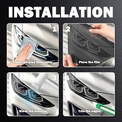 12×47" Car Headlight Tint Film,Self Adhesive Taillight Tint Film for Headlights/Fog Lights/Tail Lights,Waterproof Non-Marking Tail Light Tints Films Kit with Squeegee & Cutter (Black) - color: Black