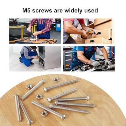 50PCS M5 x 50mm 60mm 70mm 80mm, Button Head Socket Cap Screws Bolts Nuts Kit, Stainless Steel 304, Metric Allen Hex Drive, Fully Threaded - size: Button M5x50/60/70/80mm