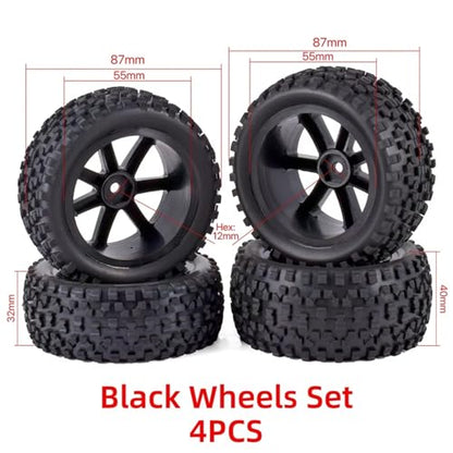 RC Car Parts for Redcat for HPI for Traxxas 1/10 RC Off Road for Buggy Car Black Front Rear Tires Wheels Set 12mm Hex Hubs Foam Inserts