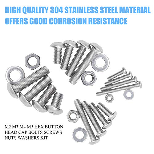 DYWISHKEY 1220 PCS M2 M3 M4 M5, 304 Stainless Steel Hex Button Head Cap Bolts Screws Nuts Washers Assortment Kit with Hex Wrenches - color: silver