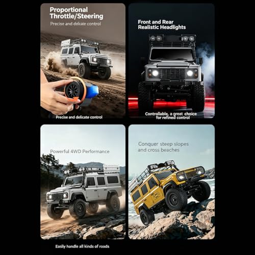 1/18 RC Crawler Truck, 2.4G 4WD Rock Pickup Metal Chassis LED Lights Black | Two-Speed Transmission, Independent Suspension and A High-Torque Motor for Off-Road Adventures and Rc Enthusiasts - color: Black