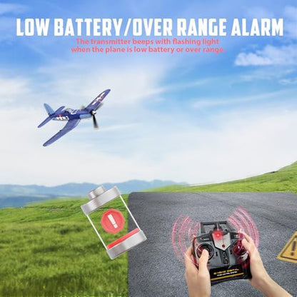 F4U Corsair RC Planes for Adults, RTF 4 Channel Remote Control Airplanes with 6-Axis Gyro, 3 Flight Modes, One-Key Aerobatics, Wingspan 400mm RC Airplane with 3 Batteries, Ideal for Outdoors