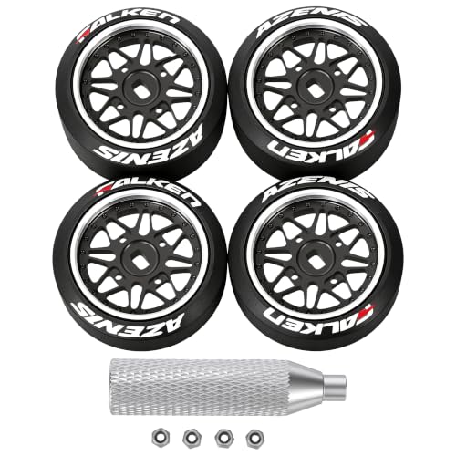 4 Pcs 25mm Star Shaped Rc Drift Wheels & Logo Drift Tires for 1/24 1/28 Wltoys, [2N+2W] Aluminum Alloy Rims with Rc Drift Car Tires for 1/24 1/28 Mini-Q HGD1 Wltoys K969 K989 k929(Black) - color: Black