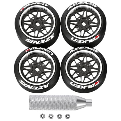 4 Pcs 25mm Star Shaped Rc Drift Wheels & Logo Drift Tires for 1/24 1/28 Wltoys, [2N+2W] Aluminum Alloy Rims with Rc Drift Car Tires for 1/24 1/28 Mini-Q HGD1 Wltoys K969 K989 k929(Black) - color: Black