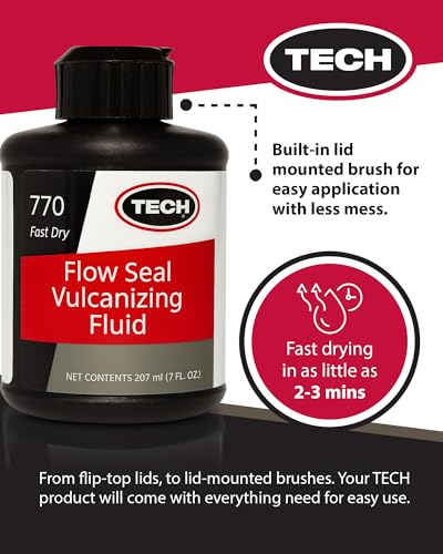 TECH Flow-Seal Tire Repair Cement, Fast-Drying Vulcanizing Fluid, 7oz | Support A Bonding Layer While Sealing Against Moisture And Contaminants During Repairs