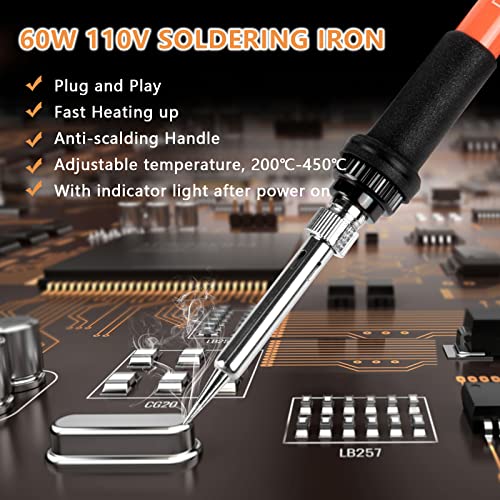 Soldering Iron, 60W 110V Adjustable Temperature Soldering Iron Pen, Portable Welding Tool, Fast Heating, for Electronic Repair, Jewelry, DIY - color: 60w Orange