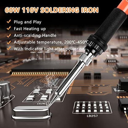 Soldering Iron, 60W 110V Adjustable Temperature Soldering Iron Pen, Portable Welding Tool, Fast Heating, for Electronic Repair, Jewelry, DIY - color: 60w Orange