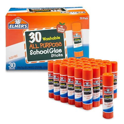 Elmer's All Purpose School Glue Sticks, Acid-Free and Washable, Clear, 7 Grams, 30 Count - Craft Projects, Poster, Classroom Supplies, #1 Teacher Brand - size: 30 Count