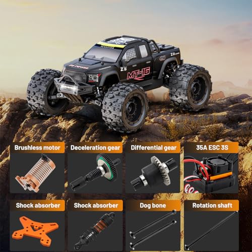 ZD Racing MT-16 1/16 Remote Control Truck Compatible with 3S Batteries, 2.4G Brushless 80KM/H RC Climbing Car Off Road RC Truck Buggy Mini Electric Rock Crawler Gift -RTR - style: ZD Racing MT-16 1/16, Black