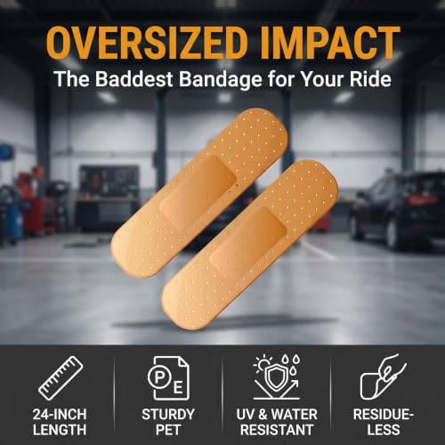 2PCS Car Bandaid Sticker, Large Bumper Decal for Sedan SUV Truck | Waterproof Vinyl Bandage Decals, Funny Car Decorative Sticker, Scratch & Dent Covering for Vehicle Window (Beige)