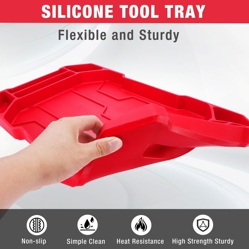 WORKPRO 5-Piece Tool Organizer, Non-Slip Flexible Tool Tray Set | 3-Piece Silicone Tool Mats, 2-Piece Magnetic Parts Tray, Tool Box Organizer Tray, Only Parts Tray Magnetic