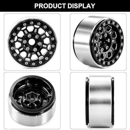 1.9" Beadlock Aluminum Wheels and 118mm Tires for SCX10 TRX4 | 12mm HEX, 0mm Offset, 47*118mm Mud Soft Rubber Tires, with Foam Inserts, 1/10 Scale RC Crawlers Upgrade parts - color: Black-3