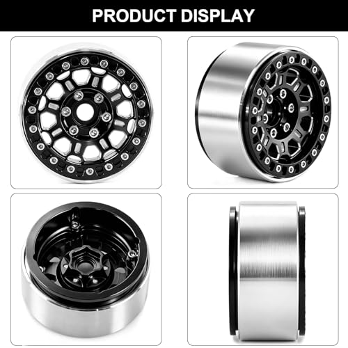 1.9" Beadlock Aluminum Wheels and 118mm Tires for SCX10 TRX4 | 12mm HEX, 0mm Offset, 47*118mm Mud Soft Rubber Tires, with Foam Inserts, 1/10 Scale RC Crawlers Upgrade parts - color: Black-3