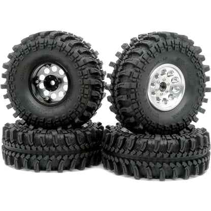 RC 1.9 Beadlock Wheels Rims Silver & XL Size 1.9 Tires 4.75" (121mm) Fit 1/10 Crawler Redcat Gen8 Traxxas TRX-4 Tamiay CC01 Axial SCX10 Mud Rock Crawler Badland Terrain, (4-Pack, Assembled) - color: Silver