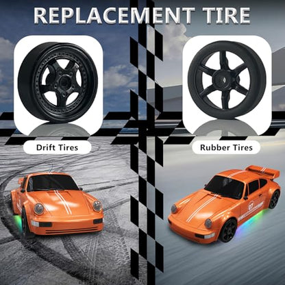 RC Drift Car 1:24 Remote Control Car 4WD 15KM/H High Speed Racing Sport Car with LED Lights RC Cars Toy for Kids Boys Girls Adults Gifts Birthday Christmas - color: Orange