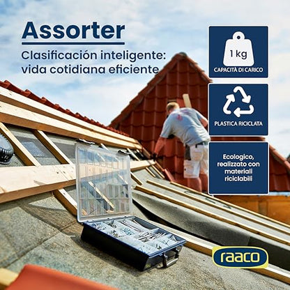 Raaco Assorter 6-12 Tool Box Organizer, 12-Slot Small Parts & Hardware | Compact, 12 Slots Fixed Grid with Semi-Transparent Lid, Polypropylene (PP) Storage Box for Screws, Nuts and Bolts - size: Compact –12 Slots, style: Fixed Grid