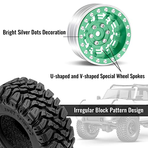OGRC 1.0 Plus (1.2 Inches) Beadlock Wheels 7mm Negative Offset Wheel Rims Super Soft Sticky Tires for TRX4M SCX24 FCX24 AX24 1/24 1/18 RC Crawler Car - 62 * 24mm (Green) - color: Green