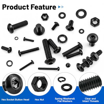 2380PCS Hex Socket Button Head Screws Assortment Kit 10.9 Alloy M2-M5 | M2 M3 M4 M5 Black Zinc Plated Machine Bolts and Nuts, Flat & Spring Washer, with Organizer Case for DIY, Electronics, RC Car - size: G10.9 M2M3M4M5 2380PCS