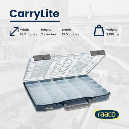 Raaco CarryLite 55 Small Parts Organizer, 25 Inserts | 2.3 Inch Height, Anti-Mix U-Profile Lid for Screws, Bolts & Nuts, Secure Sliding Lock, 25 Inserts, For workshop and garage - size: Slim-25 Inserts, style: Single Pack