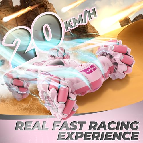 Dysaim Gesture RC Car, Gesture Sensing RC Stunt Car Toys for Kids 6-12 yr, 2.4GHz 4WD Hand Remote Control with Lights Music, Off-Road 360° Rotation Drift for Birthday Toy Gifts - color: Pink