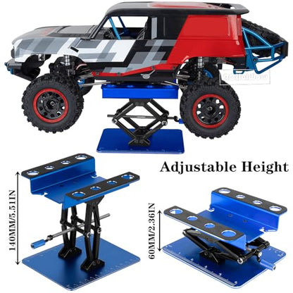 RC Tool Kit w/Height Adjustable Work Stand, 1.5 2.0 2.5 3.0mm Hex, 4.0 5.5 7.0 8.0mm Nut Driver, 17mm Wheel Socket &Screw Tray for 1/10 TRX4 Slash 4X4 BL-2S SCX10 III SENTON L0S1 1/8,Blue - color: Navy Blue(1set)