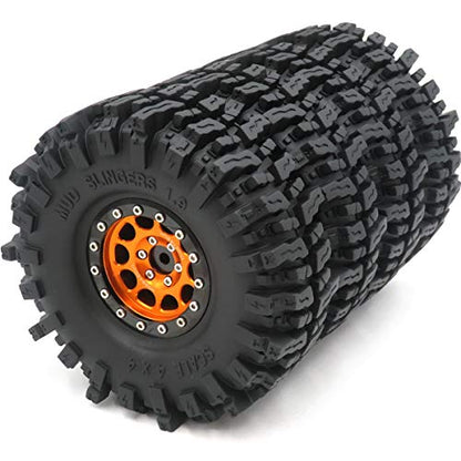 RC Soft Sticky 1.9 Mud Slingers Tires 120mm & 1.9 Beadlock Wheels Orange Black Rims, 1.9 Crawler Tires and Wheels for 1/10 rc Crawler Traxxas TRX4 Axial SCX10 Gen8, (4-Pack) - color: Orange & Black