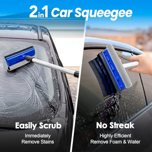 ARTIPOLY 65'' Five-Sided Car Wash Brush with Long Handle, Scratch-Free Car Cleaning Kit with Soft Wash Brush, Tire Brush, Window Squeegee, Car Wash Mitt, Microfiber Cleaning Head & Extension Pole - size: 65"