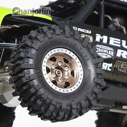 1/24 1/18 RC Crawler Tires and Beadlock Wheels Rims Offset -2.5mm 1.0 Super Soft Sticky Mud Terrain Rock Tyres OD 55mm For 1:24 1:18 Car Axial SCX24 FMS AX24 FCX18 FCX24 TRX4M 4Pcs (Bronze) - color: Bronze