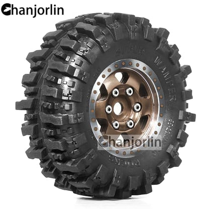 1/24 1/18 RC Crawler Tires and Beadlock Wheels Rims Offset -2.5mm 1.0 Super Soft Sticky Mud Terrain Rock Tyres OD 55mm For 1:24 1:18 Car Axial SCX24 FMS AX24 FCX18 FCX24 TRX4M 4Pcs (Bronze) - color: Bronze