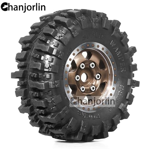 1/24 1/18 RC Crawler Tires and Beadlock Wheels Rims Offset -2.5mm 1.0 Super Soft Sticky Mud Terrain Rock Tyres OD 55mm For 1:24 1:18 Car Axial SCX24 FMS AX24 FCX18 FCX24 TRX4M 4Pcs (Bronze) - color: Bronze
