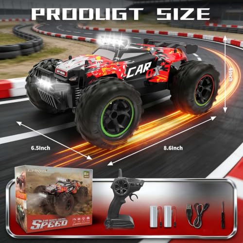 Remote Control Car 26KM/H with Proportional Throttle- 1:18 RC Car | Proportional Throttle, Fast Speed Car with Trubo Button, 2.4GHz Remote Control Off-Road Car for Kids 8-12 with LED Lights - color: Red