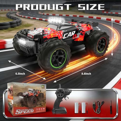 Remote Control Car 26KM/H with Proportional Throttle- 1:18 RC Car | Proportional Throttle, Fast Speed Car with Trubo Button, 2.4GHz Remote Control Off-Road Car for Kids 8-12 with LED Lights - color: Red