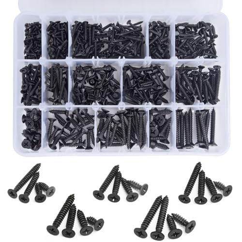 542PCS #4#6#8#10#12 Phillips Head Screw Set Stainless Steel Wood Screws Assortment Kit, Assorted Sheet Metal Self Tapping Screws, 18-8(304) Stainless Steel (Flat Black) - style: flat black