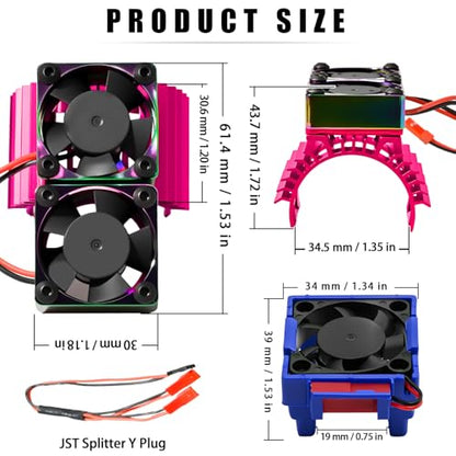 VXL-3s ESC Cooling Fan and Motor Cooling Fan 28000 RPM Dual Fan Set for 1/10 Traxxas Slash 4x4 Stampede 4x4 Rustler 4x4 VXL Hoss 4×4 Velineon VXL 3s Heat Sink Replace #3340, Purple & Blue - style: SRQ-Purple Blue