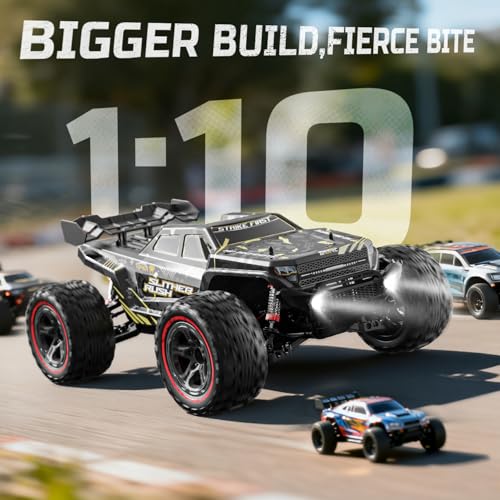 DEERC 1:10 Fast Brushless RC Car for Adults, 60+ KMH, 2 x 3S Batteries | High Speed 4WD Off-Road Remote Control Truck with & Extra Swing Arms, Hobby Grade Racing Car, RC Crawler Gift, 209E