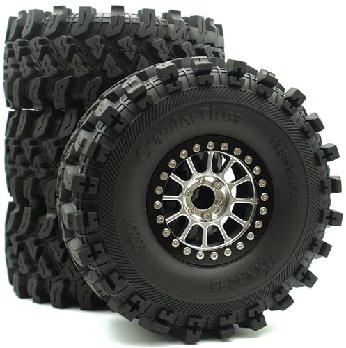 348g Weighted RC 2.2 Beadlock Wheels & Tire Set (4-Piece) Upgrades Accessories Rims for 1/10 SCX10 Wheels TRX4RC4WD and D90 RC Crawler Axial Remote Control Car 4pcs (Silver & Black) - color: Silver & Black