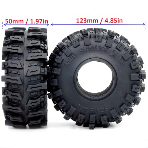 HOBBYSOUL 4.85'' Tall RC 1.9 Crawler Tires (Super Soft Sticky) T10 Mud Slingers X Tyre for 1/10 Rock Crawling TRX4 SCX10 Wraith Gen8 Upgrade, HS701544 - style: T10 ( Super Soft )