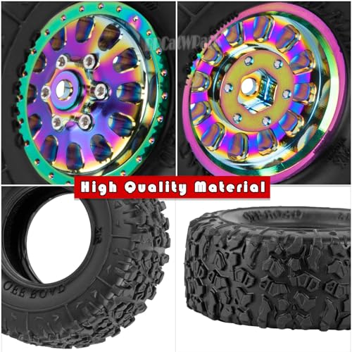 RC 1.3 in Wheel Tires for 1/18 TRX4M 1/24 SCX24 RC Crawler Car,Aluminum 1.3 Beadlock Wheel Rims and Rubber Tires w/Sponge,RC Truck Tires,Colour - color: Colour - (1.3 Tires)