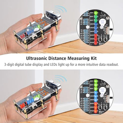 MIOYOOW HC-SR04 Ultrasonic Ranging Alarm Soldering Kit with LED Lights | DIY Ultrasonic Distance Sensor Kit, Electronic Project, Soldering Practice Kit for School Learning and Home Use