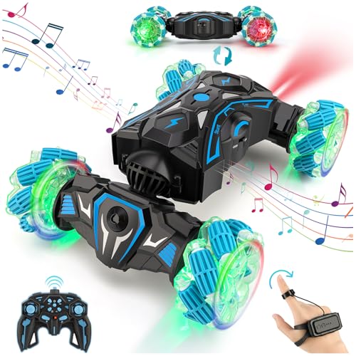 Gesture Sensing RC Stunt Car, Remote Control Car Toys for Boys 6-8-12, 360° Rotating 4WD Twist Cars with Light Music & Spray, Birthday Xmas Gifts for Kids Age 6 7 8 9 10 11 12, 2.4Ghz Hand Controlled